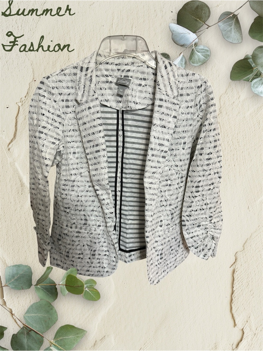 Vanity White Floral Pattern Lace and Navy Blazer/Jacket- NWOT Size M
